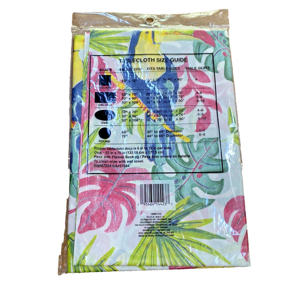 NEW Home Collection Flannel Backed Tablecloth 52” X 70” Oval Pink Green Birds - Picture 4 of 5